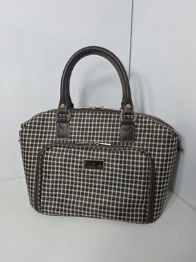 london fog oxford cabin bag brown & cream houndstooth carryon bag 11x16in